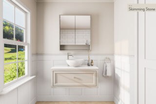 Skimming Stone klassisches Badezimmermöbel 100 cm im Landhausstil mit Aufsatzwaschbecken