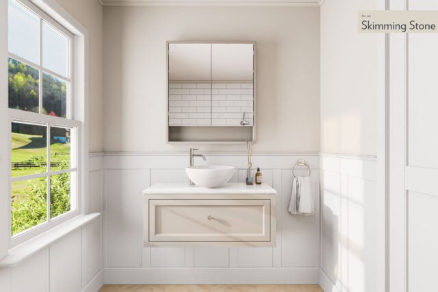 Skimming Stone klassisches Badezimmermöbel 100 cm im Landhausstil mit Aufsatzwaschbecken