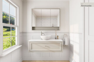 Ammonite klassisches Badezimmermöbel 120 cm im Landhausstil mit Aufsatzwaschbecken (trendy)