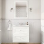 Klassischer Waschtischunterschrank 70 cm in All White mit Keramikwaschtisch und 2 Schubladen