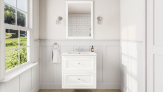 Klassischer Waschtischunterschrank 70 cm in All White mit Keramikwaschtisch und 2 Schubladen