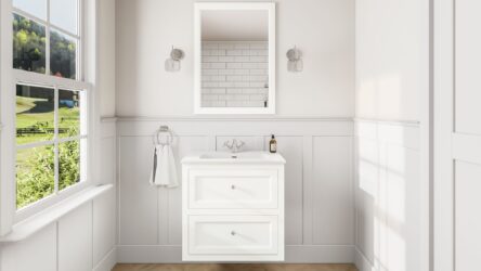 Klassischer Waschtischunterschrank 70 cm in All White mit Keramikwaschtisch und 2 Schubladen