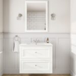Klassischer Waschtischunterschrank 80 cm in All White mit Keramikwaschtisch und 2 Schubladen