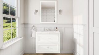 Klassischer Waschtischunterschrank 80 cm in All White mit Keramikwaschtisch und 2 Schubladen