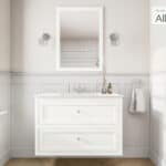 Klassischer Waschtischunterschrank 100 cm in All White mit Keramikwaschtisch und 2 Schubladen