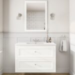 Klassischer Waschtischunterschrank 100 cm in All White mit Keramikwaschtisch und 2 Schubladen