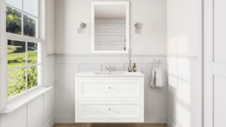 Klassischer Waschtischunterschrank 100 cm in All White mit Keramikwaschtisch und 2 Schubladen