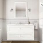 Klassischer Waschtischunterschrank 120 cm in All White mit Keramikwaschtisch und 2 Schubladen