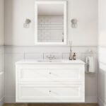 Klassischer Waschtischunterschrank 120 cm in All White mit Keramikwaschtisch und 2 Schubladen