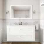 Landhaus-Badezimmermöbel 120 cm in All White mit Doppel-Keramikwaschtisch und 2 Schubladen