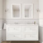 Klassischer Waschtischunterschrank 140 cm in All White mit Keramikwaschtisch und 2 Schubladen