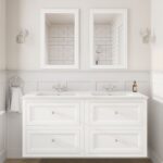 Klassischer Waschtischunterschrank 140 cm in All White mit Keramikwaschtisch und 2 Schubladen