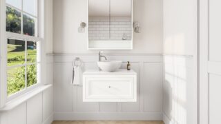 All White klassisches Badezimmermöbel 80 cm im Landhausstil mit Aufsatzwaschbecken