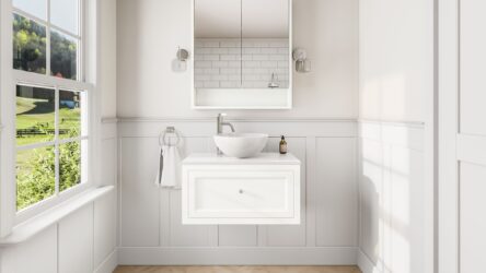 All White klassisches Badezimmermöbel 80 cm im Landhausstil mit Aufsatzwaschbecken