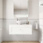 All White klassisches Badezimmermöbel 100 cm im Landhausstil mit Aufsatzwaschbecken