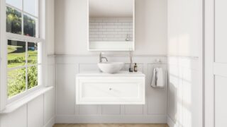 All White klassisches Badezimmermöbel 100 cm im Landhausstil mit Aufsatzwaschbecken