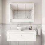All White klassisches Badezimmermöbel 120 cm im Landhausstil mit Aufsatzwaschbecken (elegant)