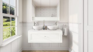 All White klassisches Badezimmermöbel 120 cm im Landhausstil mit Aufsatzwaschbecken