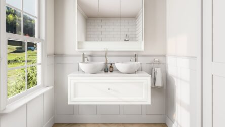 All White klassisches Badezimmermöbel 120 cm im Landhausstil mit Aufsatzwaschbecken