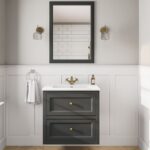 Klassischer Waschtischunterschrank 70 cm in Off-Black mit Keramikwaschtisch und 2 Schubladen