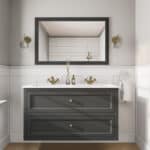 Landhaus-Badezimmermöbel 120 cm in Off-Black mit Doppel-Keramikwaschtisch und 2 Schubladen