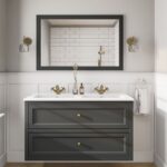 Landhaus-Badezimmermöbel 120 cm in Off-Black mit Doppel-Keramikwaschtisch und 2 Schubladen