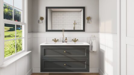 Landhaus-Badezimmermöbel 120 cm in Off-Black mit Doppel-Keramikwaschtisch und 2 Schubladen