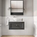 Off-Black klassisches Badezimmermöbel 80 cm im Landhausstil mit Aufsatzwaschbecken