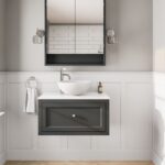 Off-Black klassisches Badezimmermöbel 80 cm im Landhausstil mit Aufsatzwaschbecken