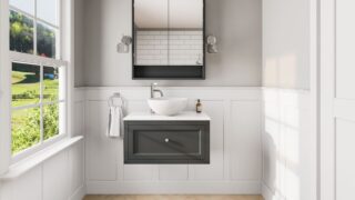 Off-Black klassisches Badezimmermöbel 80 cm im Landhausstil mit Aufsatzwaschbecken