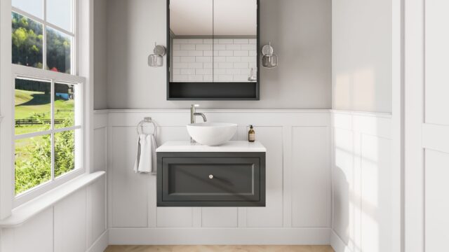 Off-Black klassisches Badezimmermöbel 80 cm im Landhausstil mit Aufsatzwaschbecken
