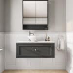 Off-Black klassisches Badezimmermöbel 100 cm im Landhausstil mit Aufsatzwaschbecken