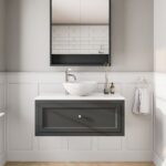 Off-Black klassisches Badezimmermöbel 100 cm im Landhausstil mit Aufsatzwaschbecken