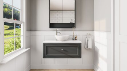 Off-Black klassisches Badezimmermöbel 100 cm im Landhausstil mit Aufsatzwaschbecken