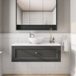 Off-Black klassisches Badezimmermöbel 120 cm im Landhausstil mit Aufsatzwaschbecken (design)