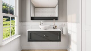 Off-Black klassisches Badezimmermöbel 120 cm im Landhausstil mit Aufsatzwaschbecken (design)