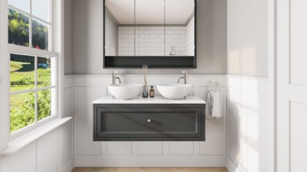 Off-Black klassisches Badezimmermöbel 120 cm im Landhausstil mit Aufsatzwaschbecken