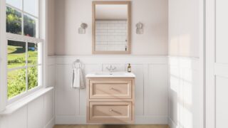 Klassischer Waschtischunterschrank 70 cm in Setting Plaster mit Keramikwaschtisch und 2 Schubladen