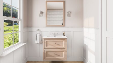 Klassischer Waschtischunterschrank 70 cm in Setting Plaster mit Keramikwaschtisch und 2 Schubladen
