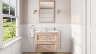 Klassischer Waschtischunterschrank 80 cm in Setting Plaster mit Keramikwaschtisch und 2 Schubladen