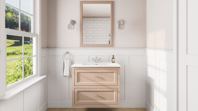 Klassischer Waschtischunterschrank 80 cm in Setting Plaster mit Keramikwaschtisch und 2 Schubladen
