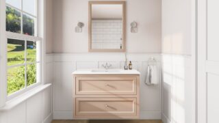 Klassischer Waschtischunterschrank 100 cm in Setting Plaster mit Keramikwaschtisch und 2 Schubladen