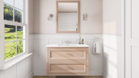 Klassischer Waschtischunterschrank 100 cm in Setting Plaster mit Keramikwaschtisch und 2 Schubladen