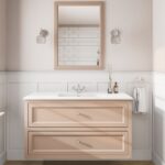 Klassischer Waschtischunterschrank 120 cm in Setting Plaster mit Keramikwaschtisch und 2 Schubladen