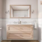Landhaus-Badezimmermöbel 120 cm in Setting Plaster mit Doppel-Keramikwaschtisch und 2 Schubladen