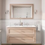 Landhaus-Badezimmermöbel 120 cm in Setting Plaster mit Doppel-Keramikwaschtisch und 2 Schubladen
