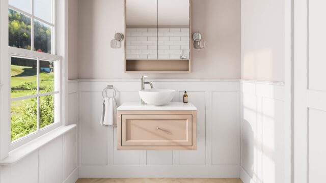 Setting Plaster klassisches Badezimmermöbel 80 cm im Landhausstil mit Aufsatzwaschbecken