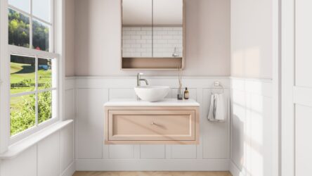 Setting Plaster klassisches Badezimmermöbel 100 cm im Landhausstil mit Aufsatzwaschbecken