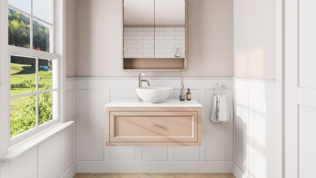 Setting Plaster klassisches Badezimmermöbel 100 cm im Landhausstil mit Aufsatzwaschbecken
