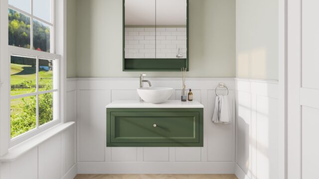 Beverly klassisches Badezimmermöbel 100 cm im Landhausstil mit Aufsatzwaschbecken